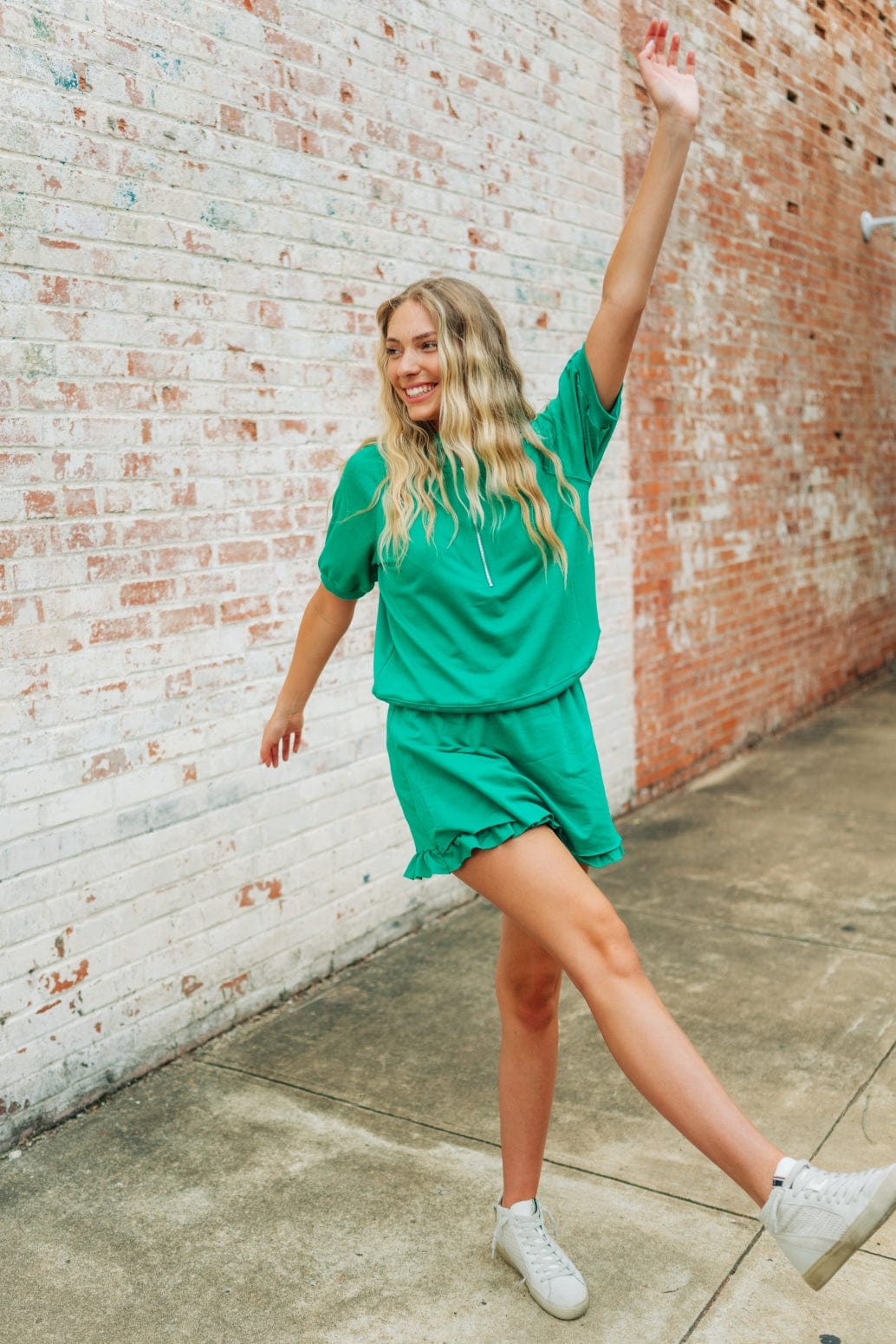 Green Zip Up Ruffle Skort Set
