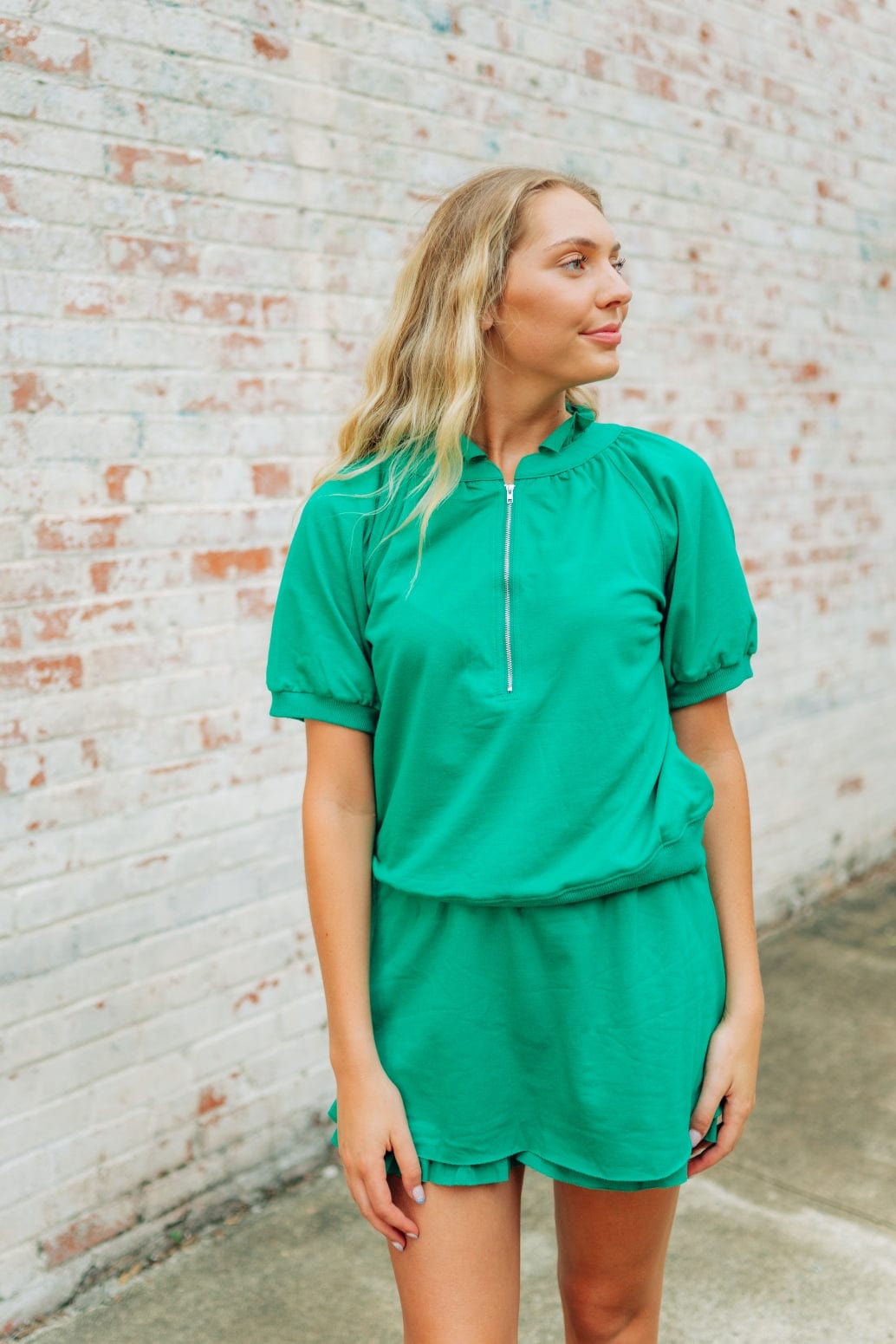 Green Zip Up Ruffle Skort Set - Image 3