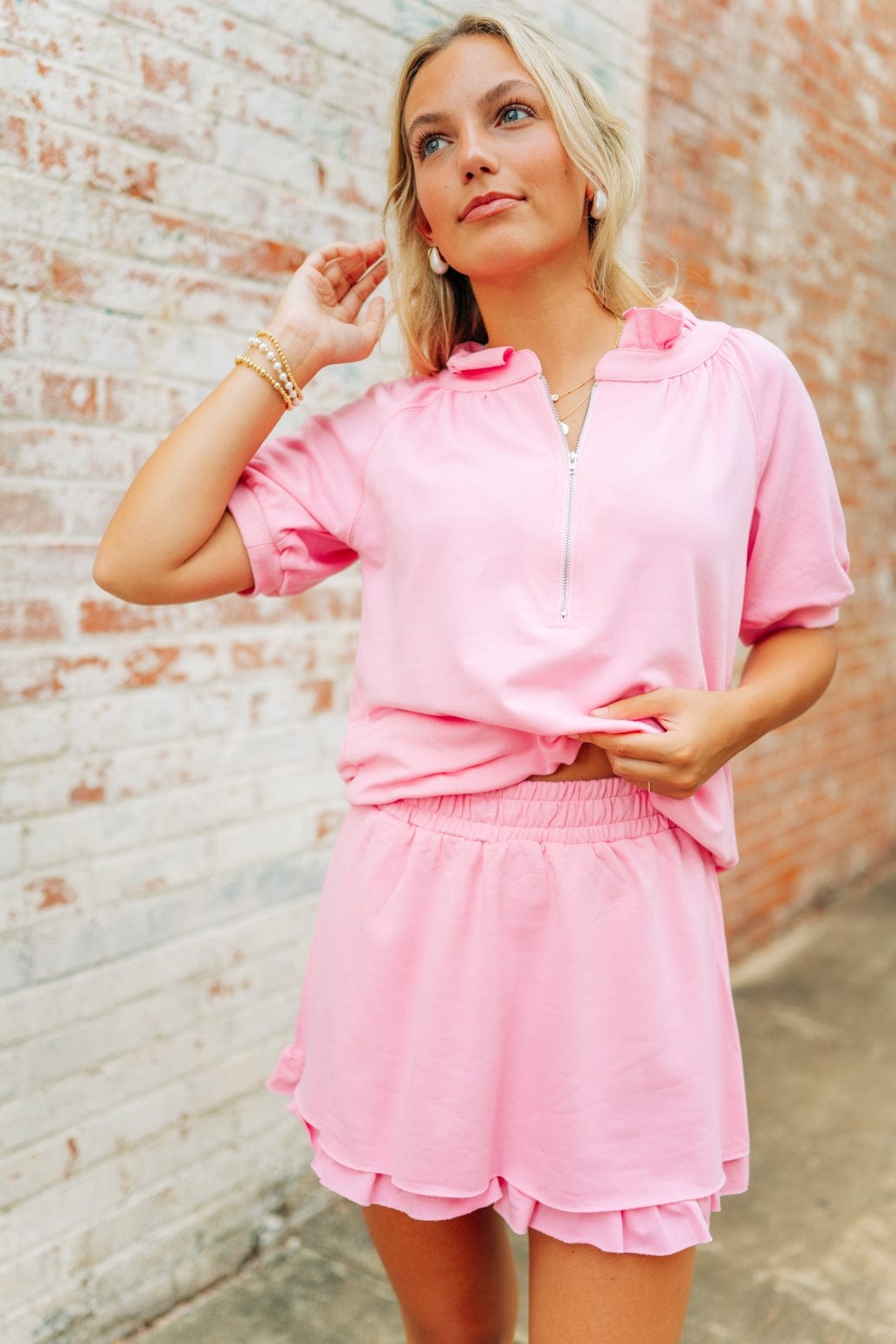 Pink Zip Up Ruffle Skort Set - Image 3