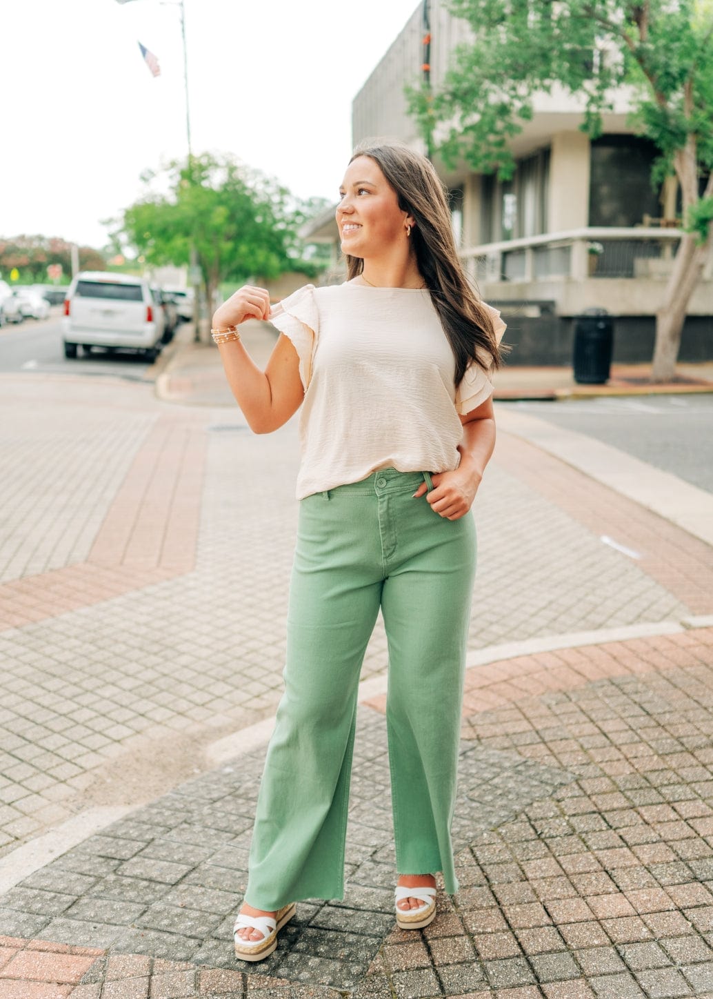 Beige Ruffle Short Sleeve Blouse - Image 3