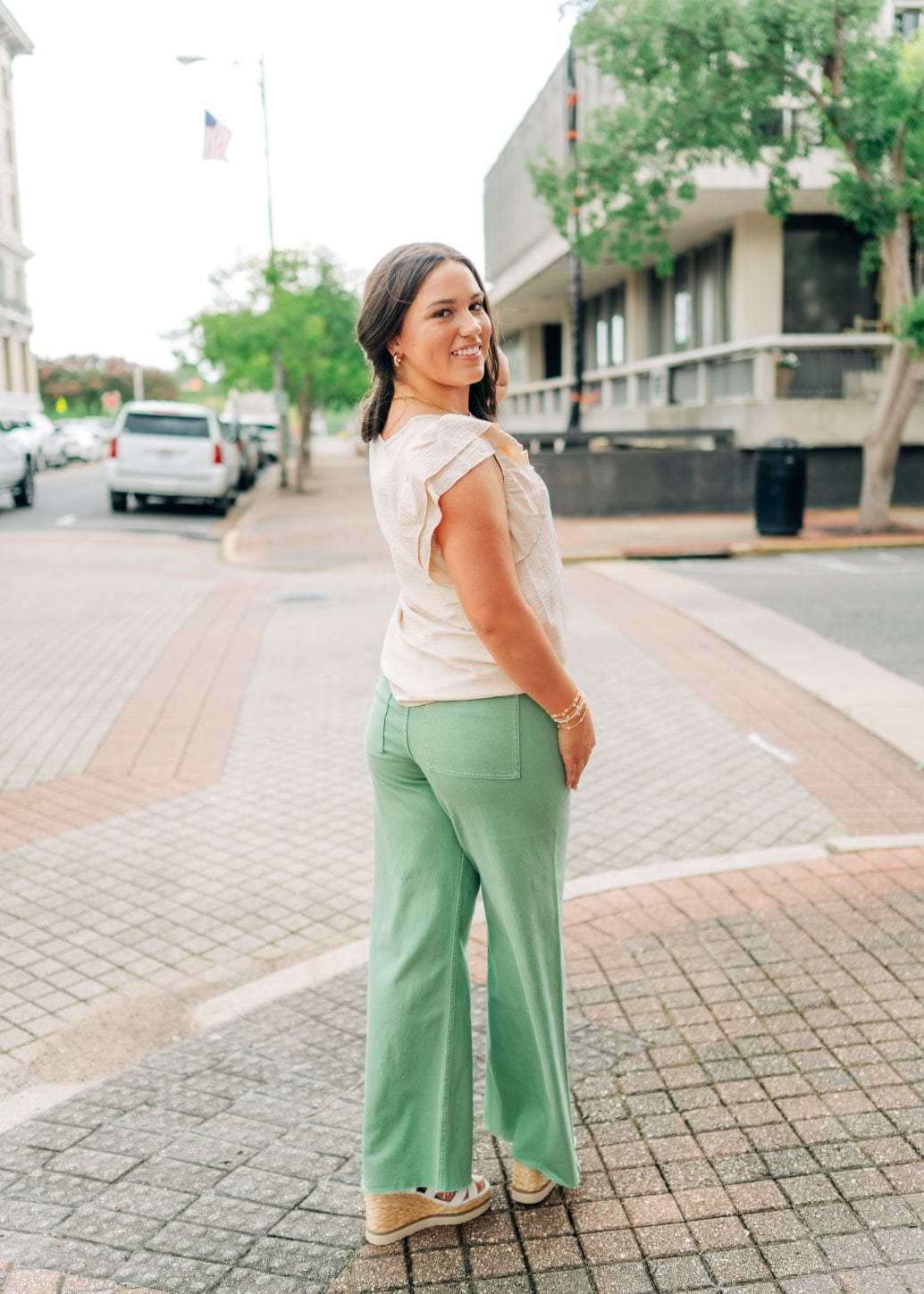 Beige Ruffle Short Sleeve Blouse - Image 2