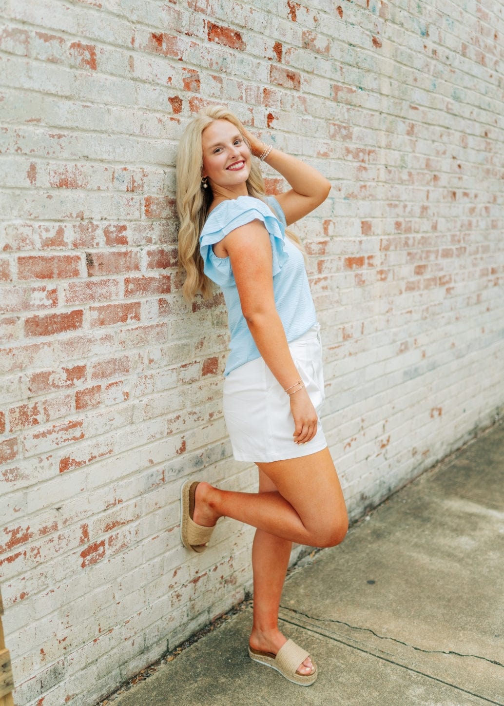 Baby Blue Ruffle Short Sleeve Blouse - Image 5