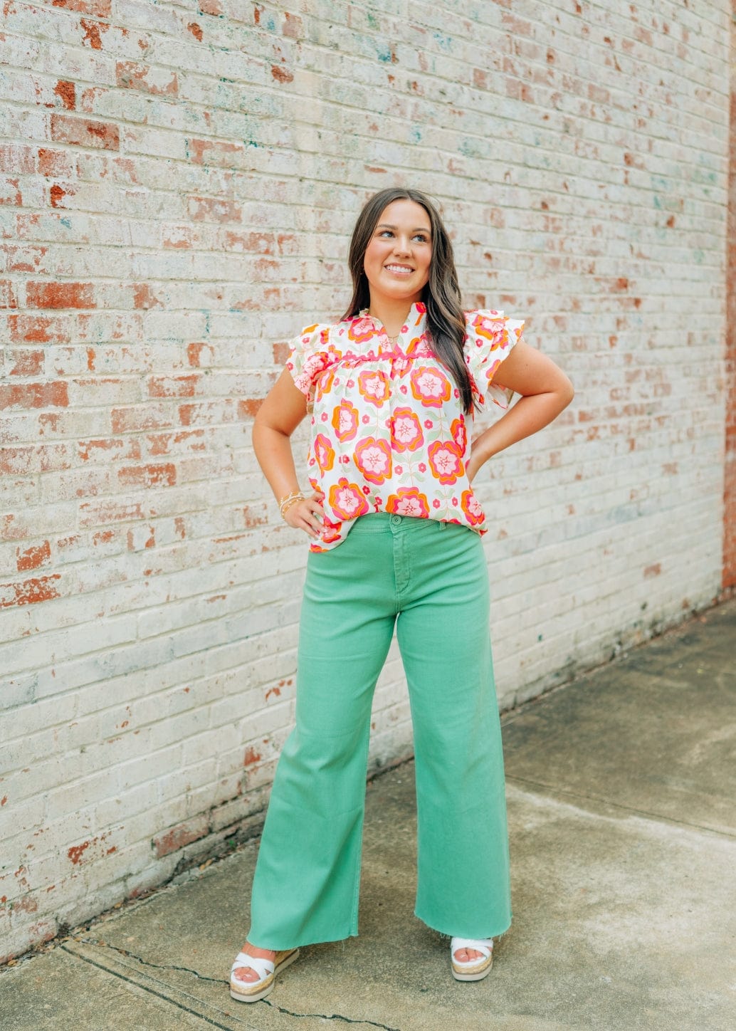 Pink Floral Ruffle Sleeve Blouse - Image 6