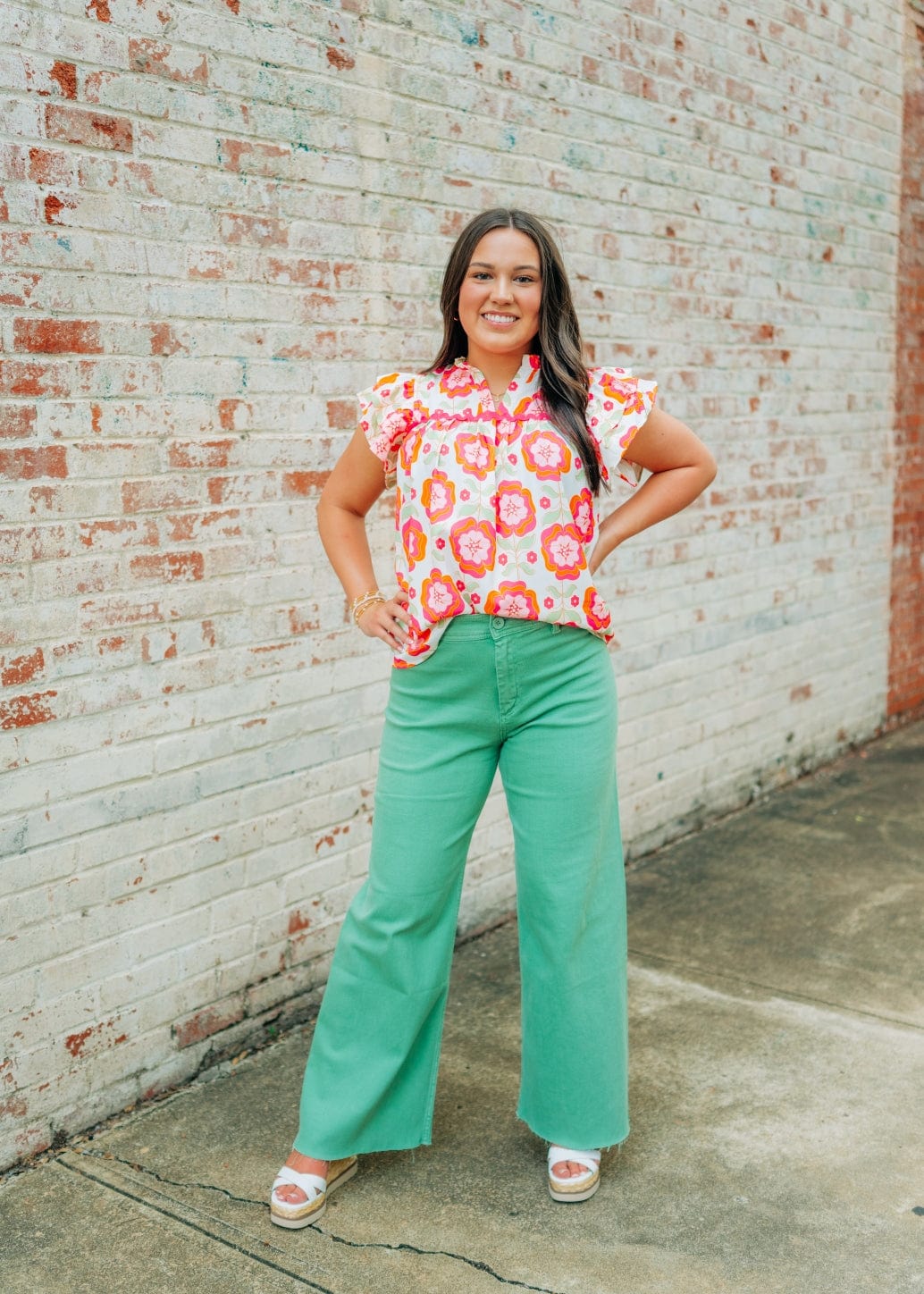 Pink Floral Ruffle Sleeve Blouse - Image 4
