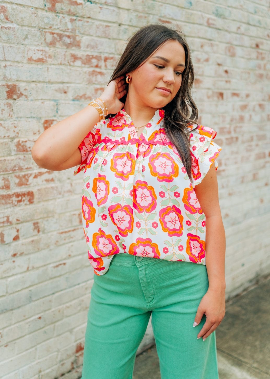 Pink Floral Ruffle Sleeve Blouse - Image 5