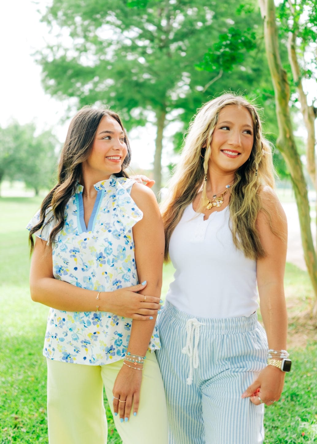 Blue & Yellow Floral V-Neck Blouse - Image 4