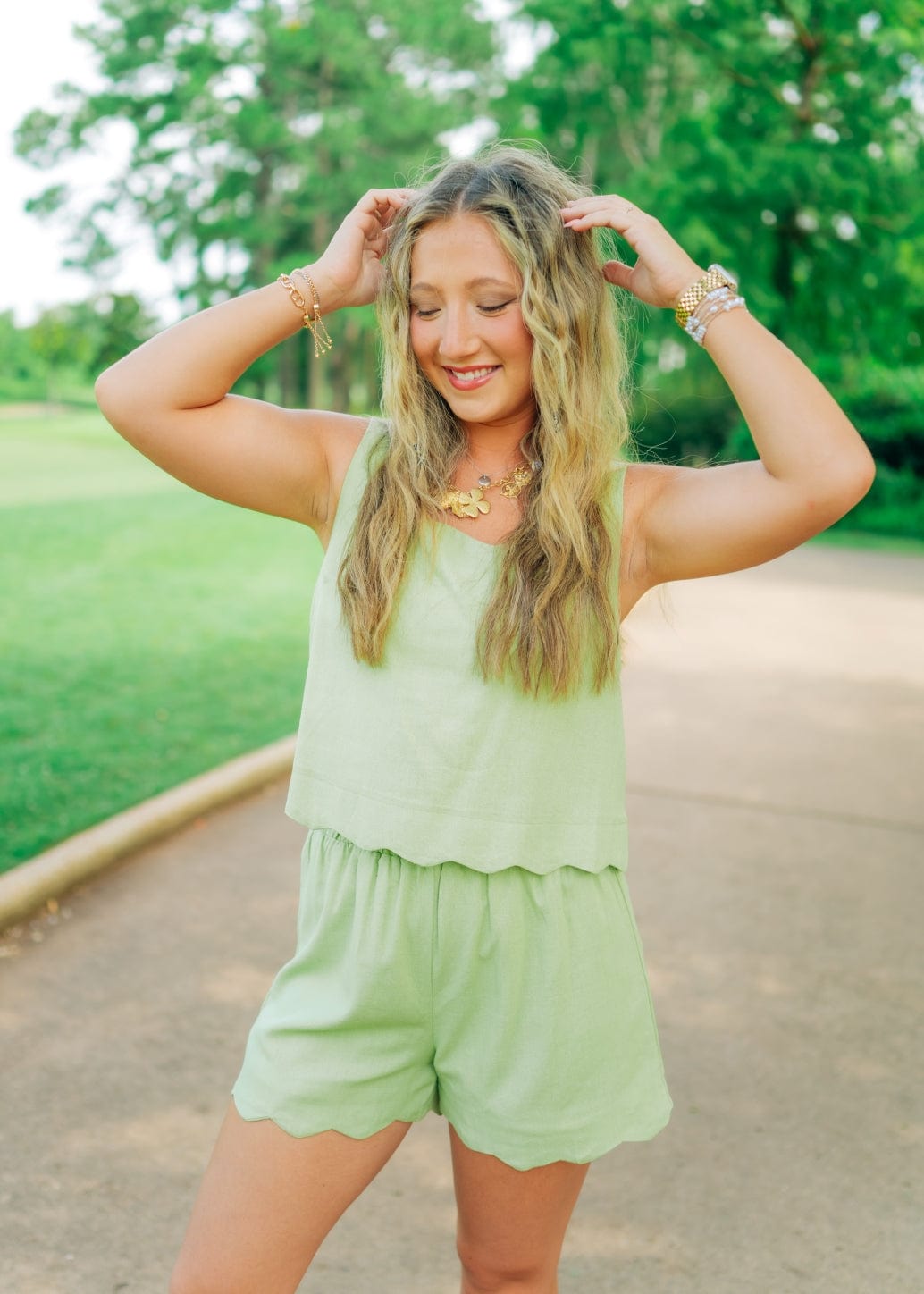 Kiwi Scallop Trim Short Set