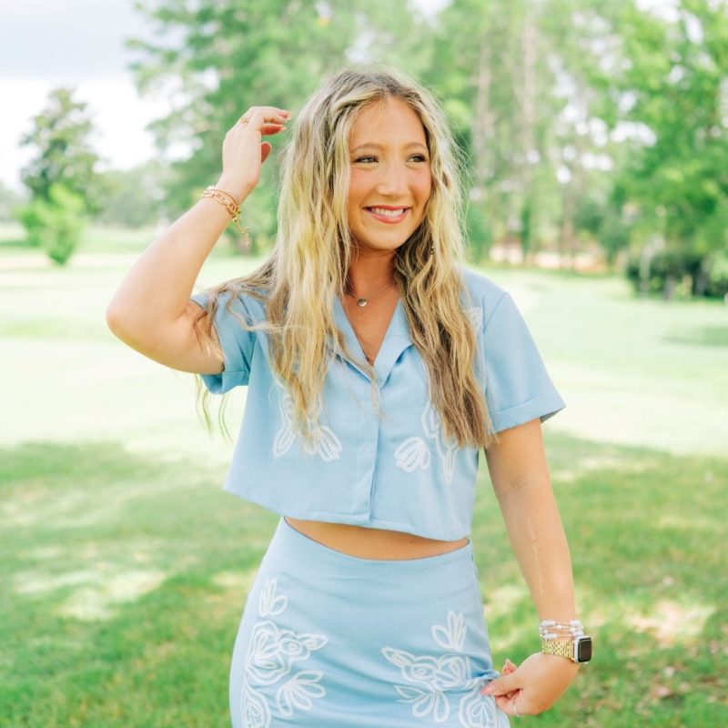Blue Embroidered Blouse & Skirt Set