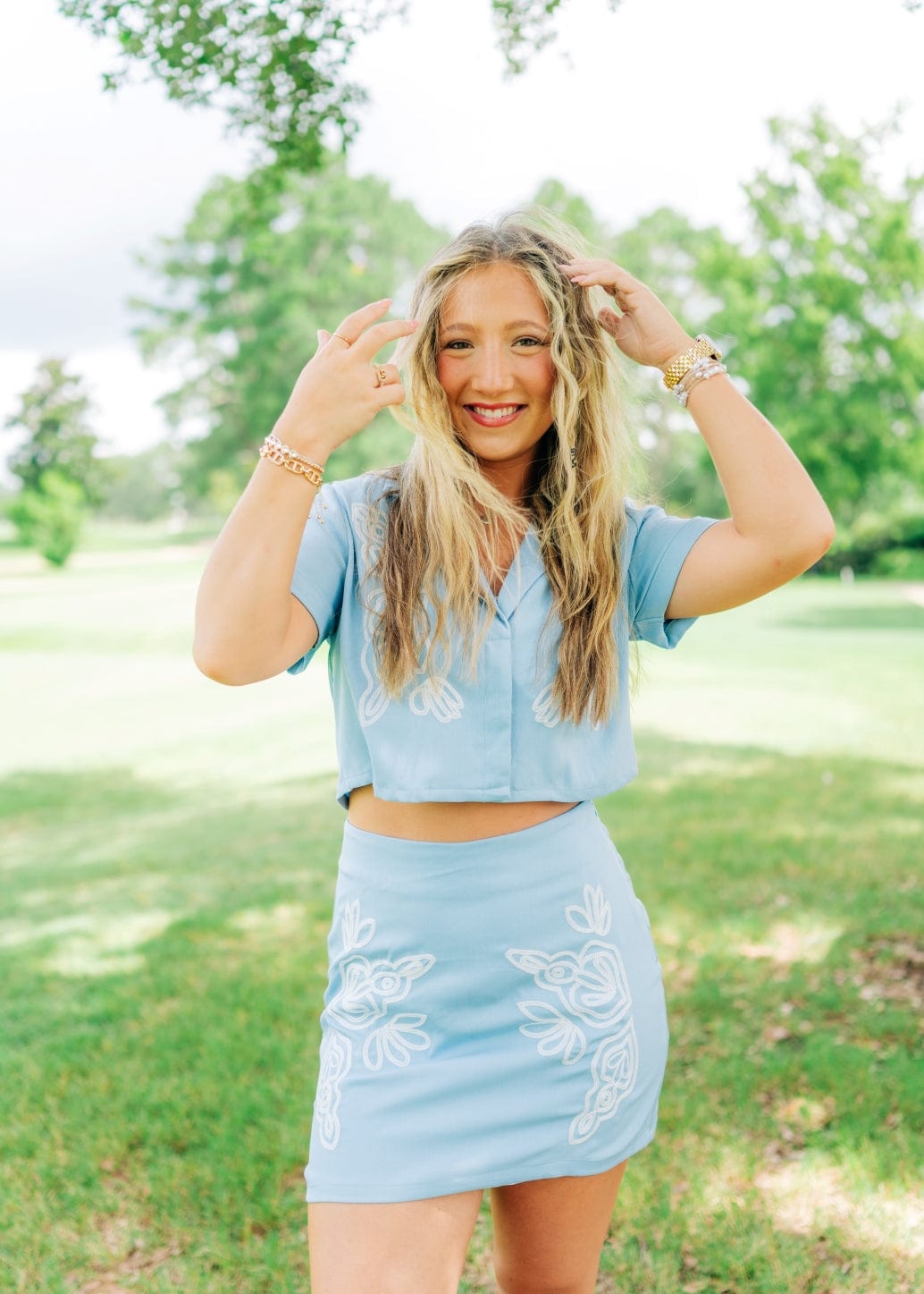 Blue Embroidered Blouse & Skirt Set - Image 6
