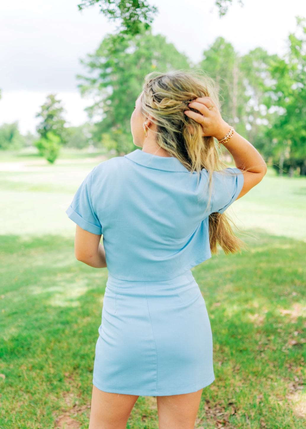 Blue Embroidered Blouse & Skirt Set - Image 2