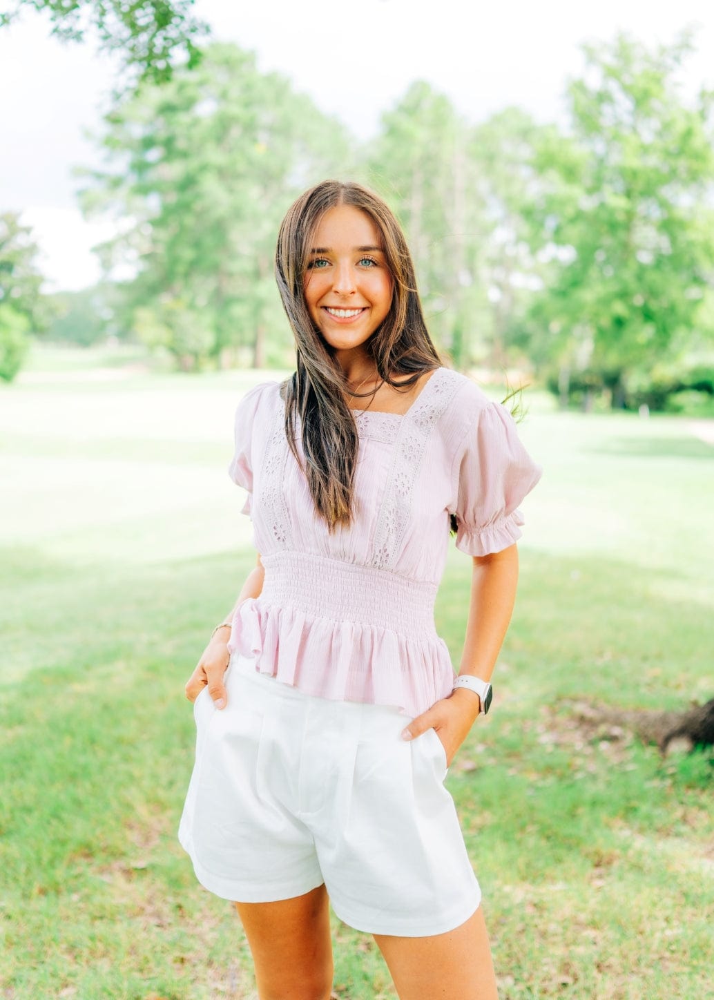Lilac Eyelet Lace Square Neck Blouse