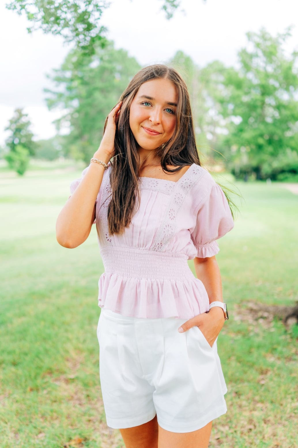 Lilac Eyelet Lace Square Neck Blouse - Image 5