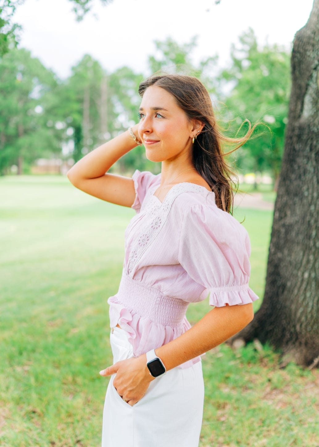 Lilac Eyelet Lace Square Neck Blouse - Image 6
