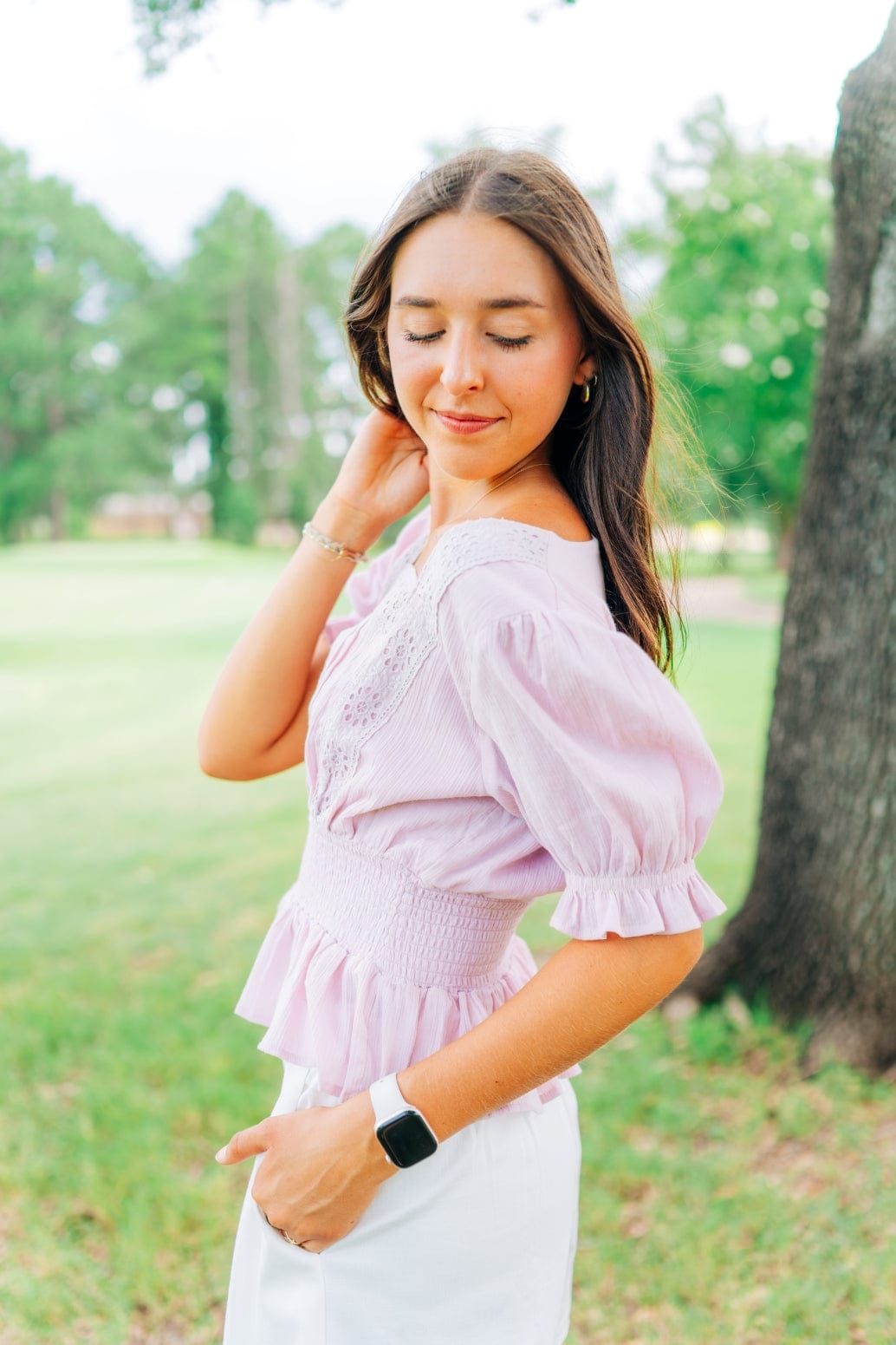 Lilac Eyelet Lace Square Neck Blouse - Image 3