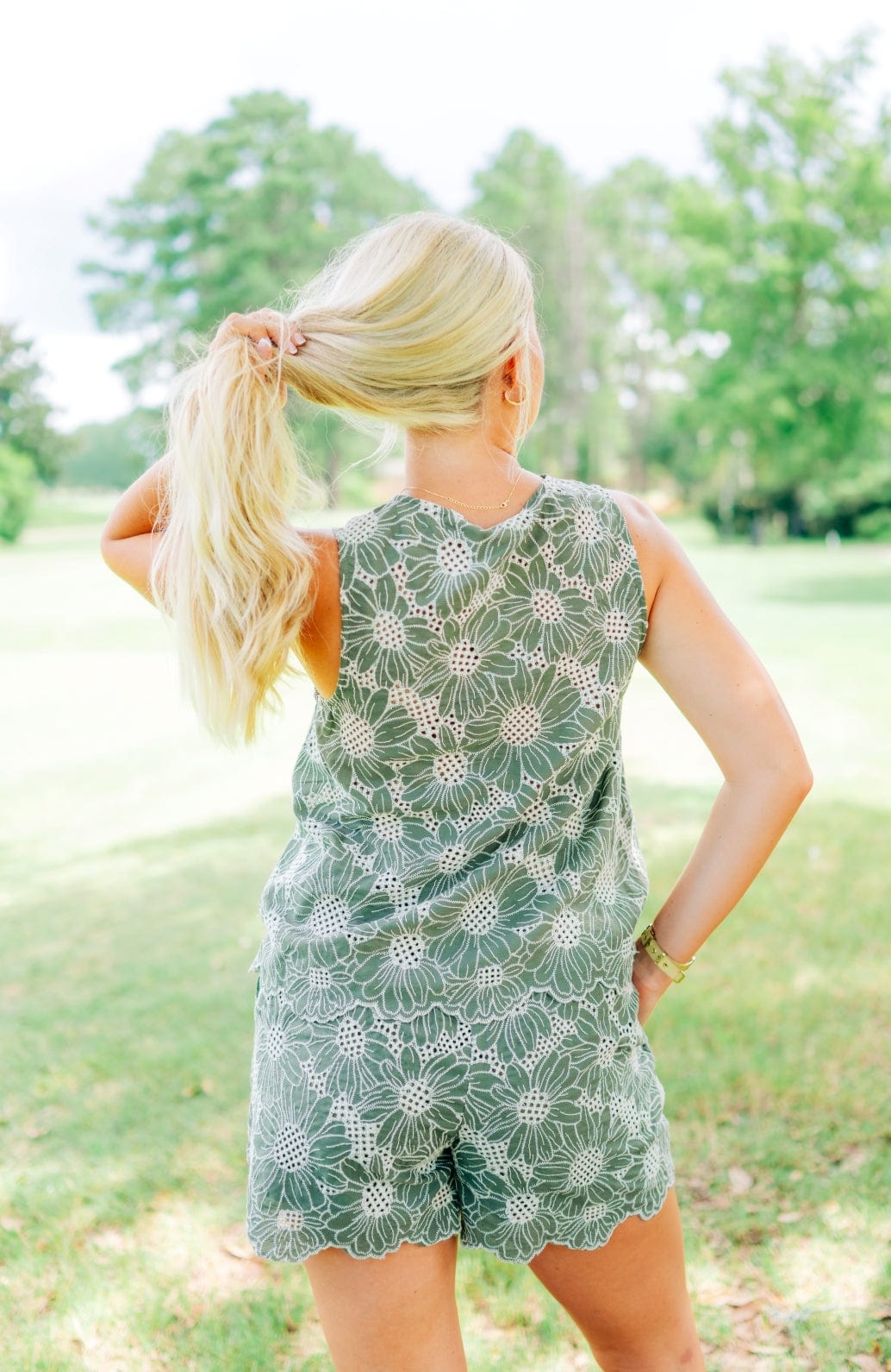 Green Eyelet Vest & Shorts Set - Image 2