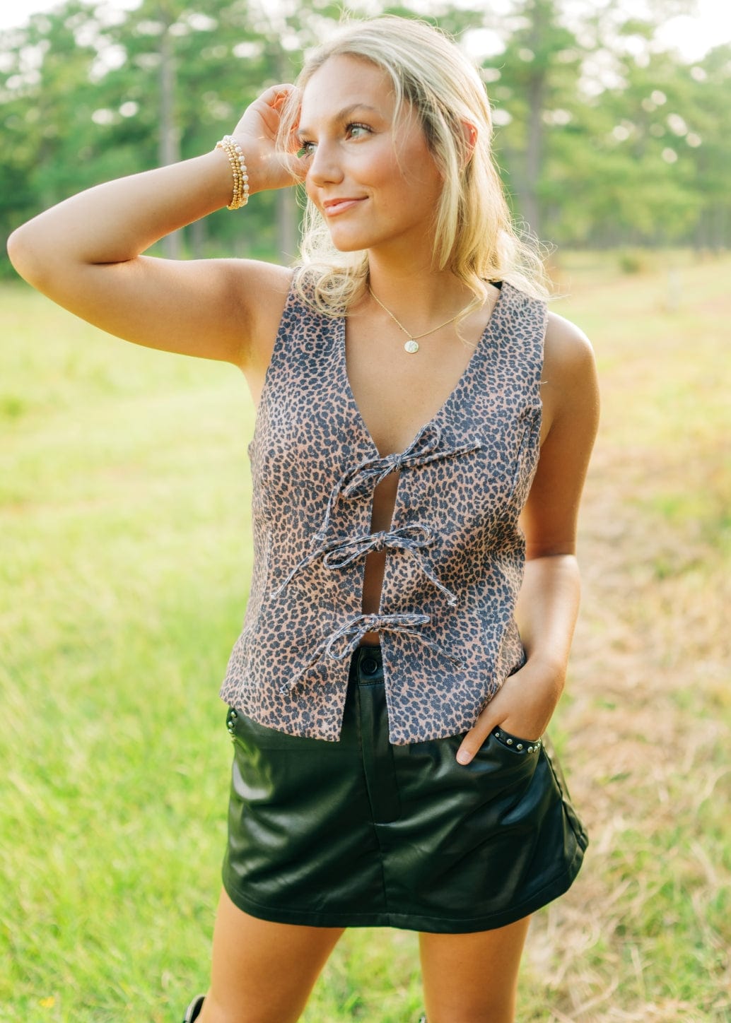Leopard Tie Front Vest Top