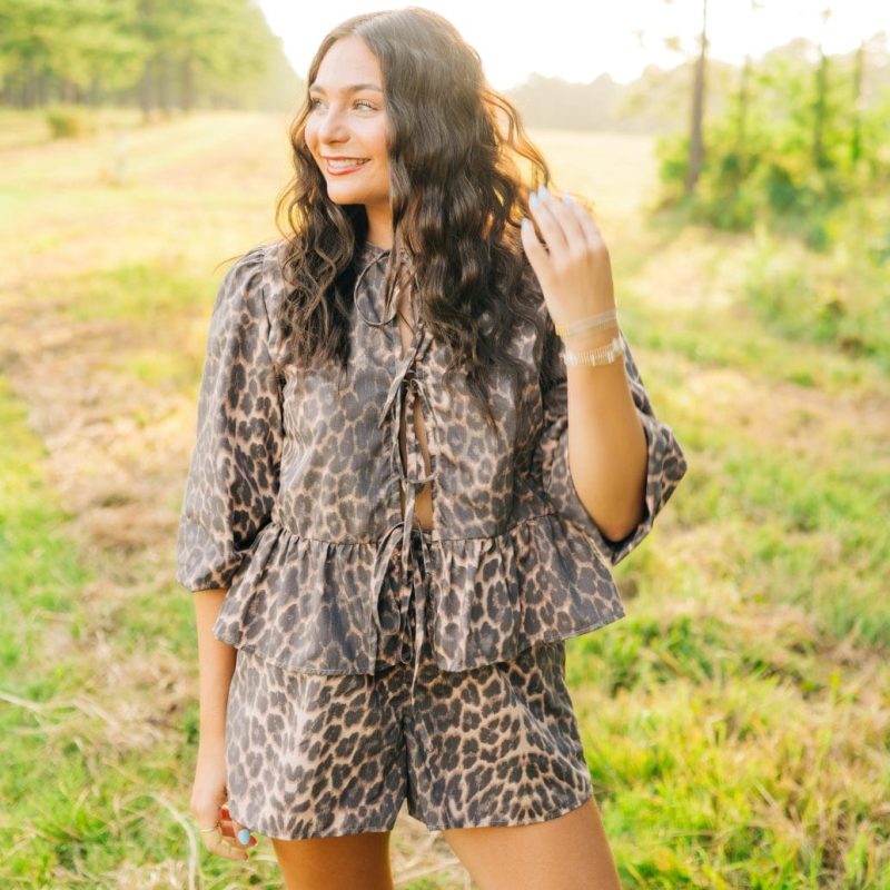 Leopard Tie Front Short Set