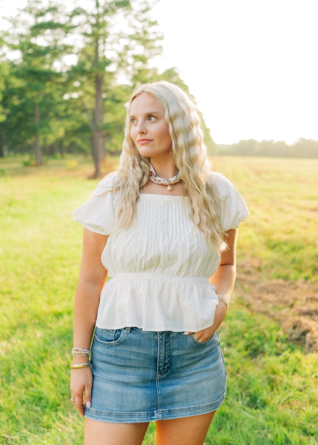 White Peplum Puff Sleeve Blouse - Image 6