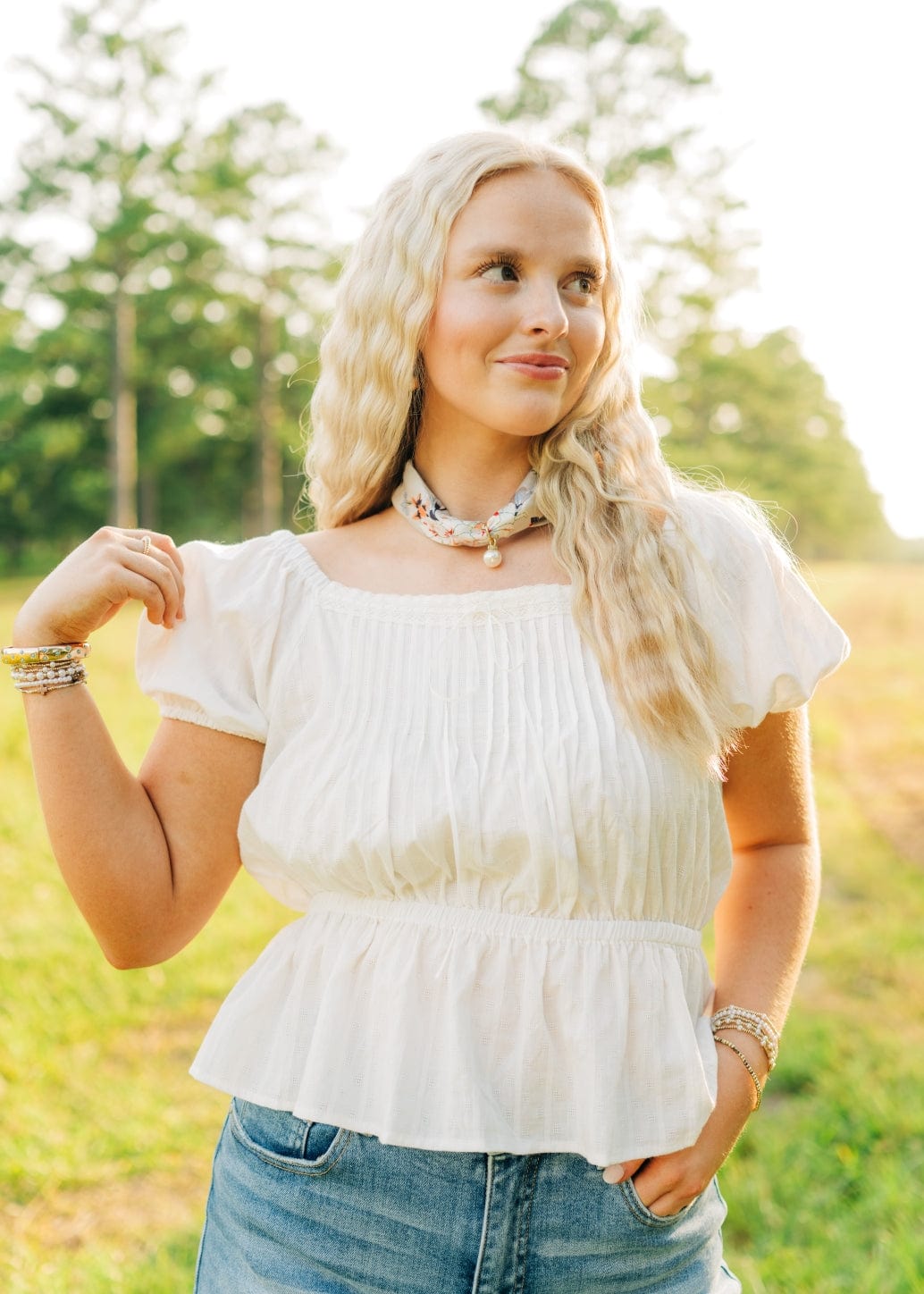 White Peplum Puff Sleeve Blouse