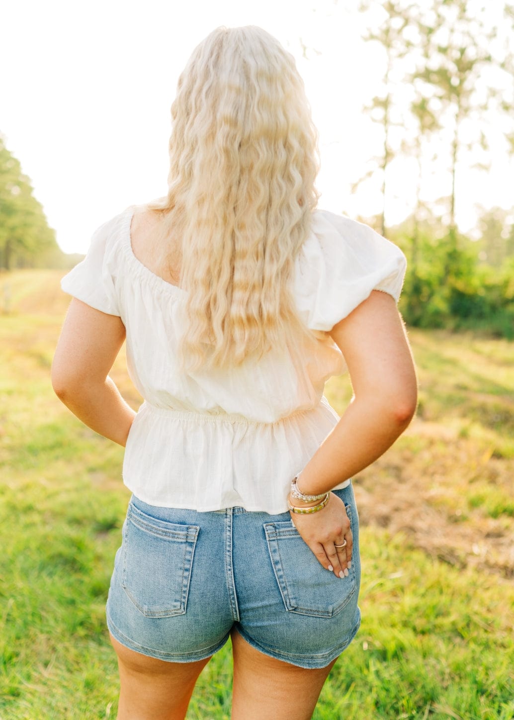 White Peplum Puff Sleeve Blouse - Image 2