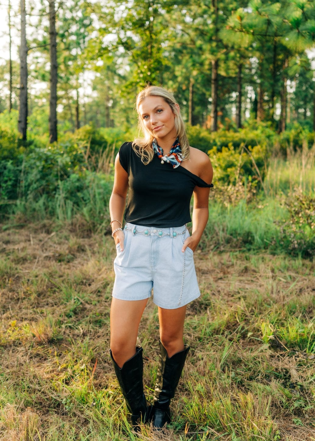 Black Twist Draped Shoulder Top - Image 6