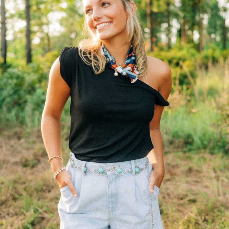 Black Twist Draped Shoulder Top