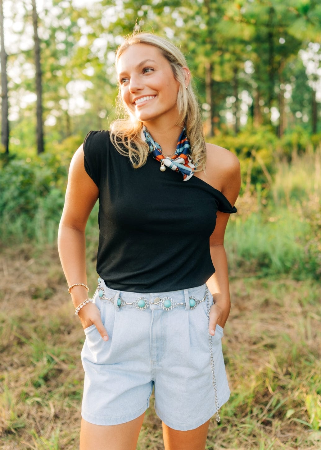 Black Twist Draped Shoulder Top