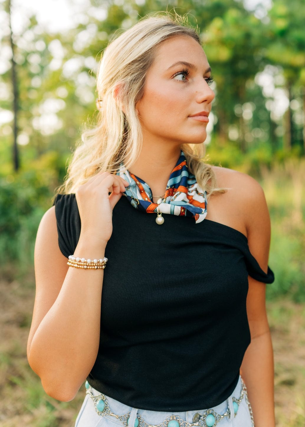 Black Twist Draped Shoulder Top - Image 3