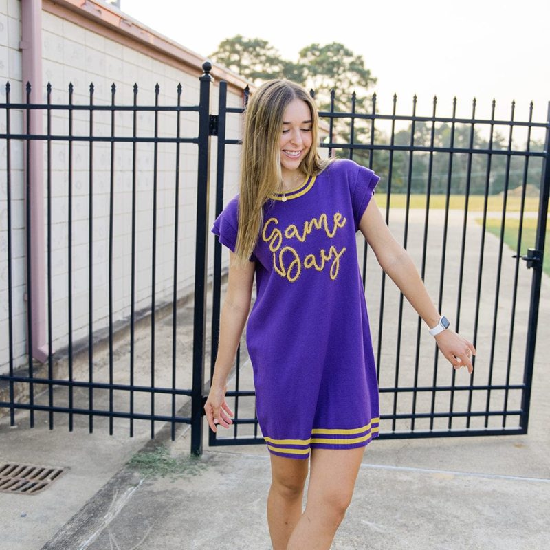 Purple Gameday Tinsel Knit Dress