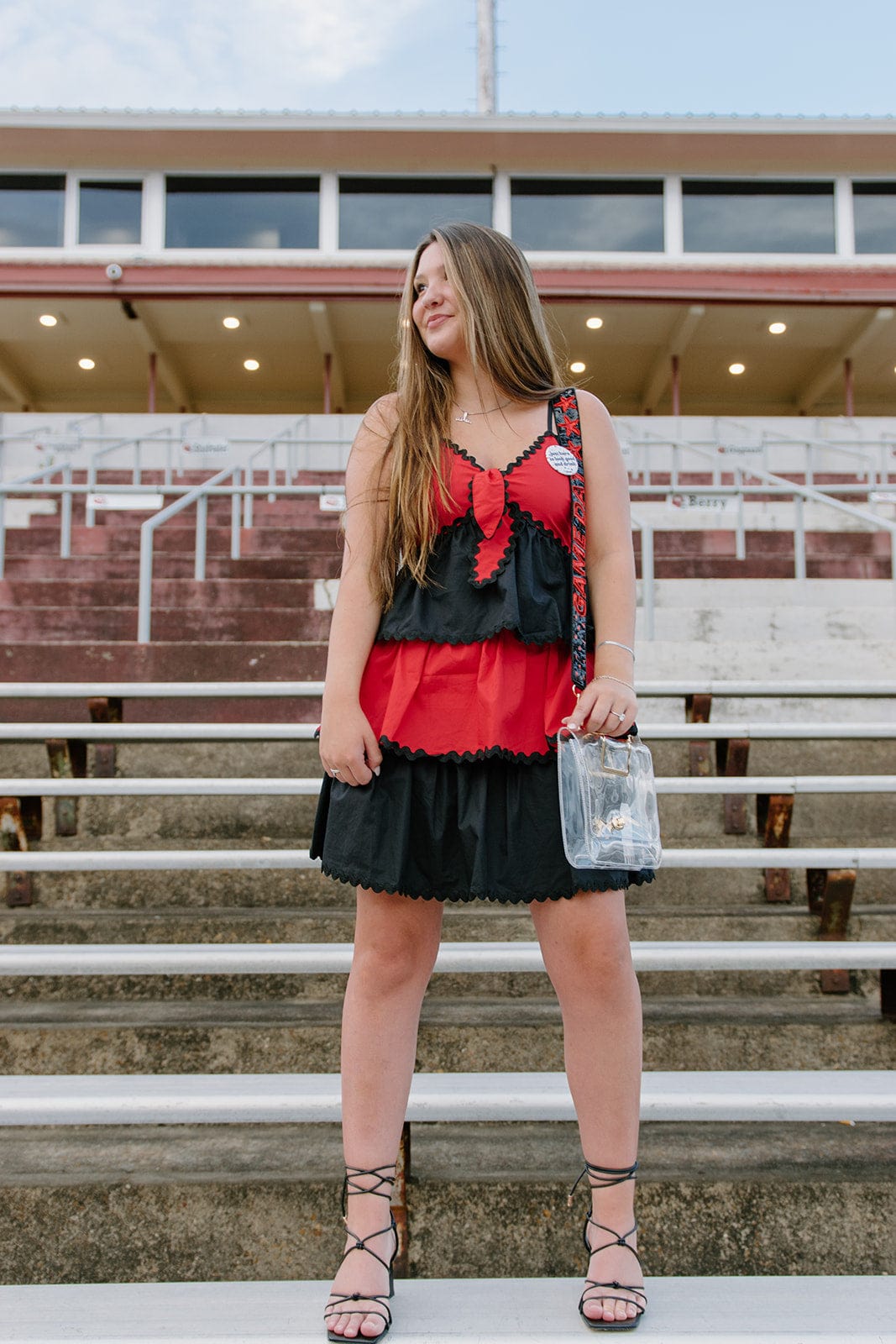 Red & Black Tiered Ruffle Dress - Image 2