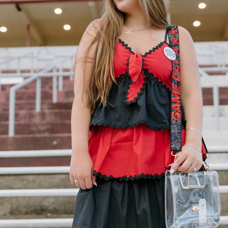 Red & Black Tiered Ruffle Dress
