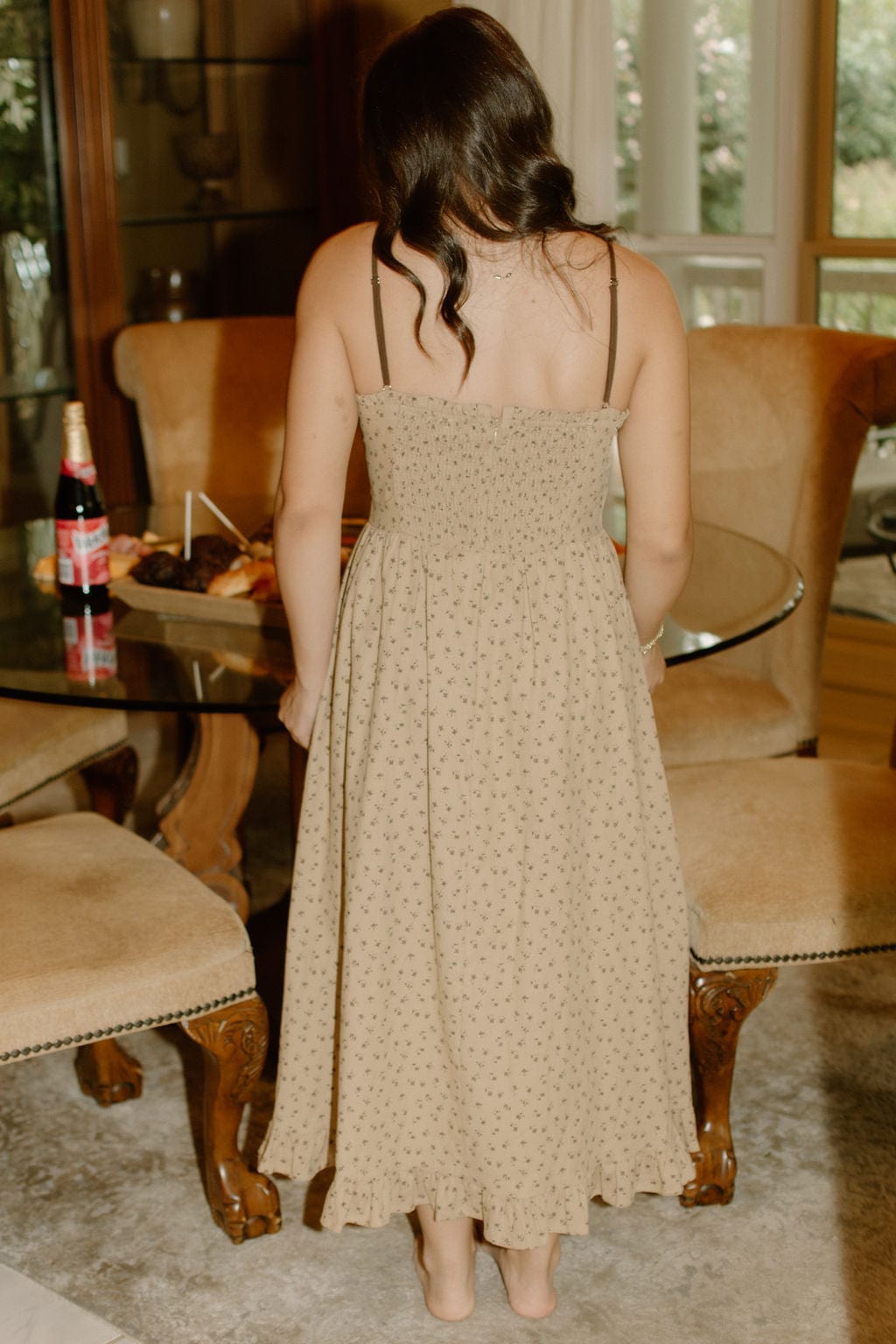 Taupe Bow Detail Floral Midi Dress - Image 2