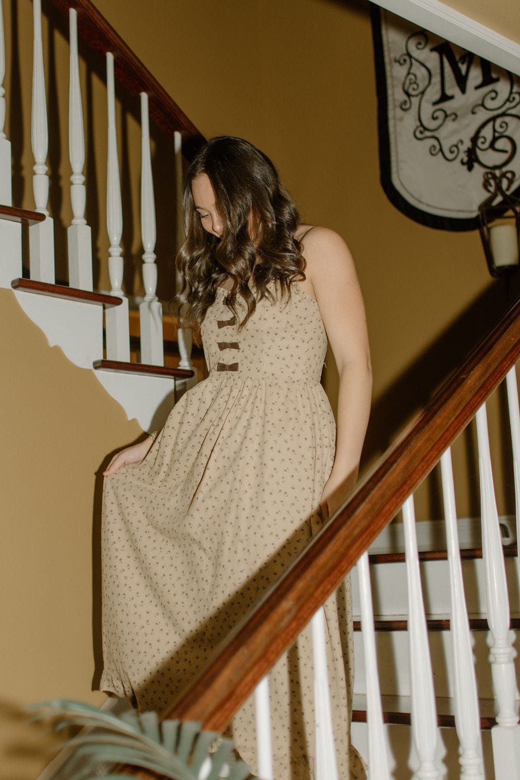 Taupe Bow Detail Floral Midi Dress - Image 4