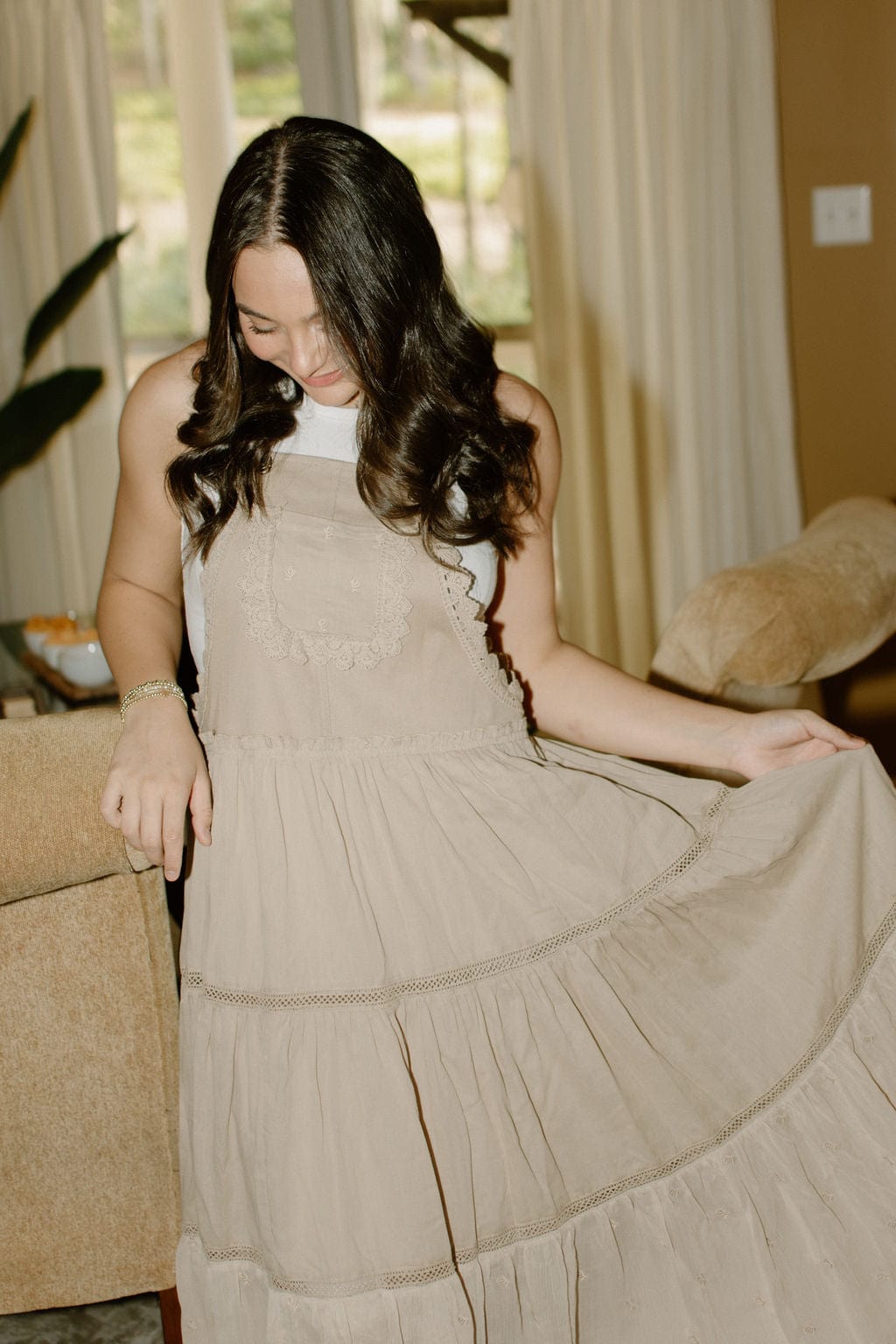 Taupe Overall Tiered Maxi Dress - Image 4