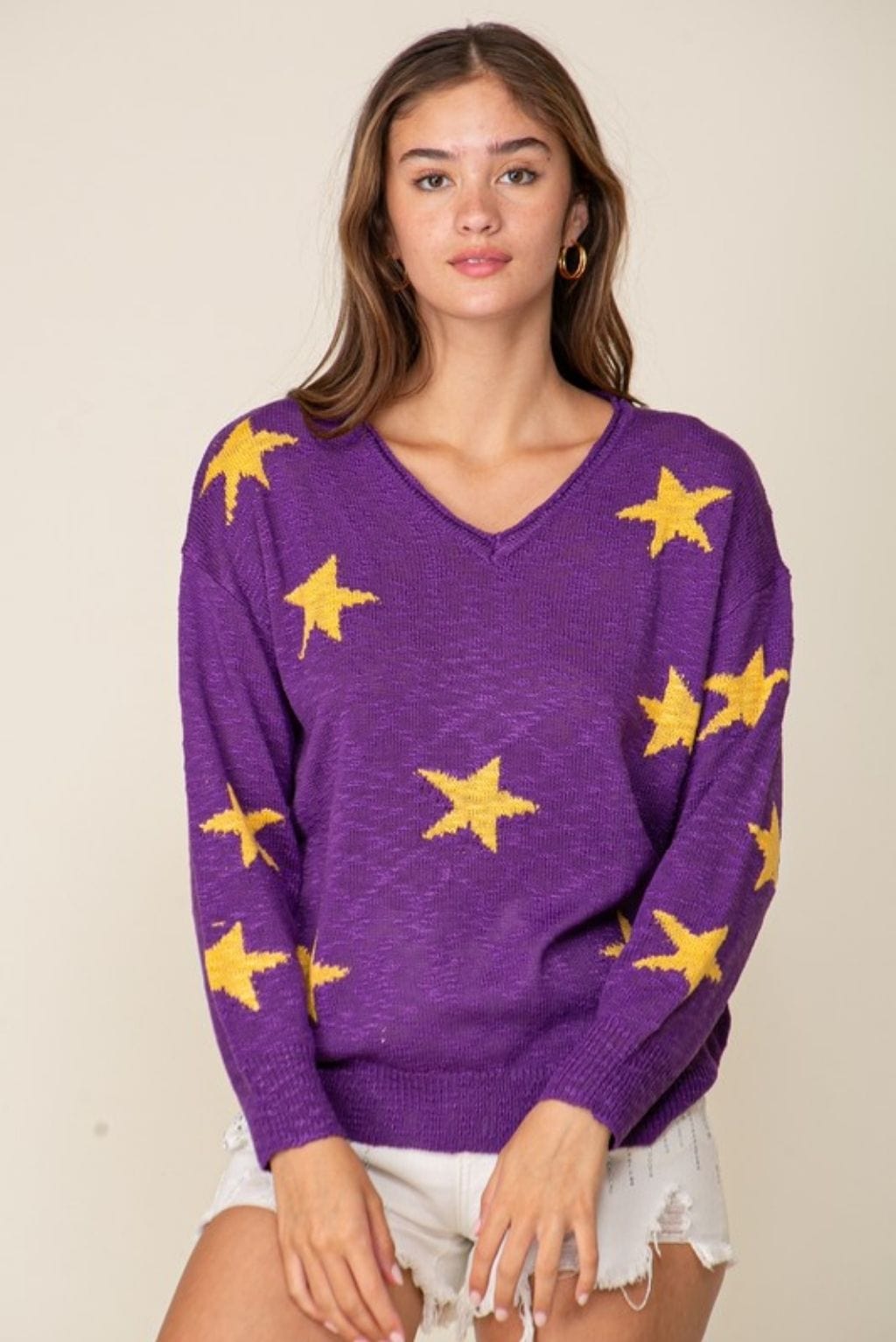 Purple & Yellow Star Knit Sweater