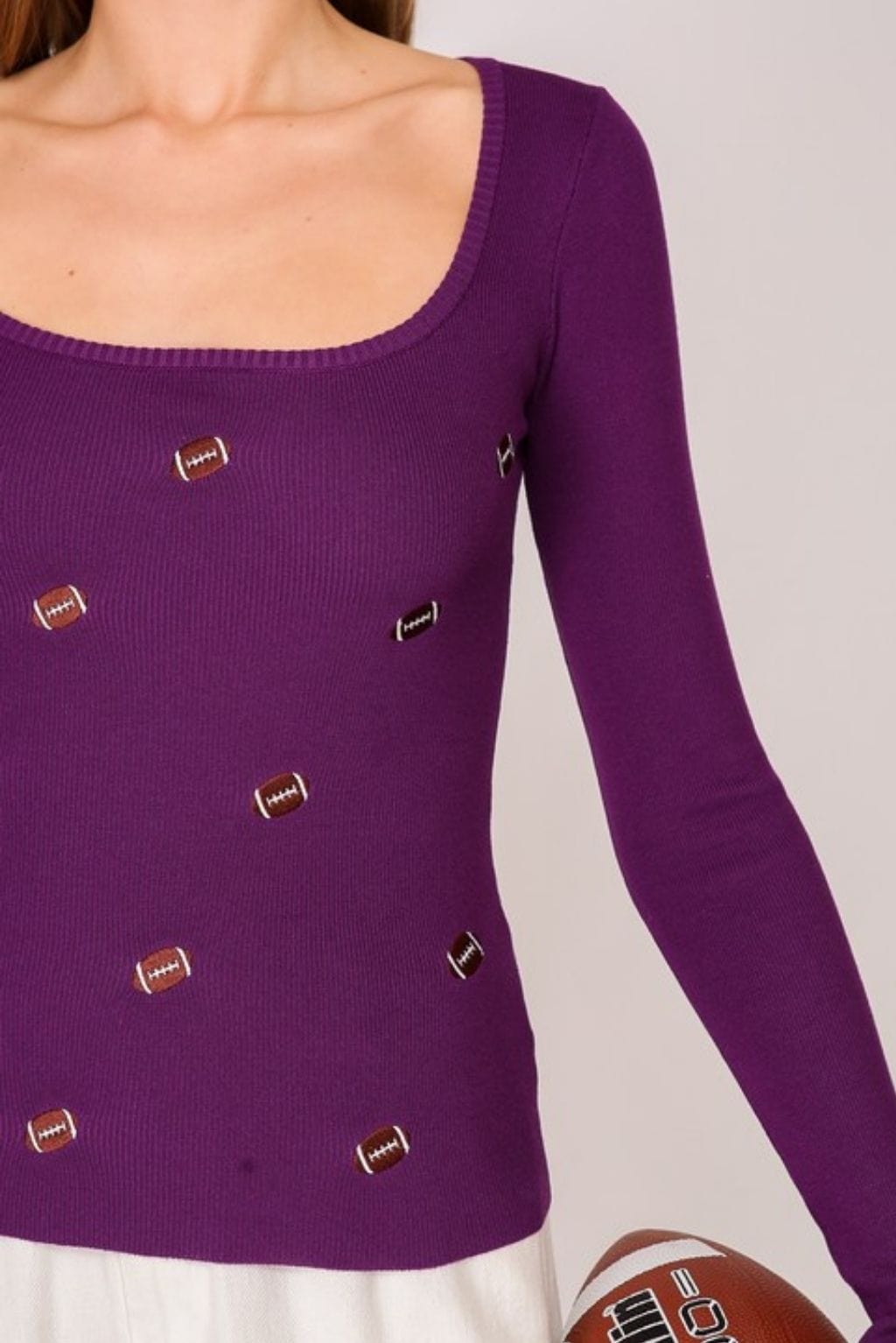 Purple Football Embroidered Longsleeve Top