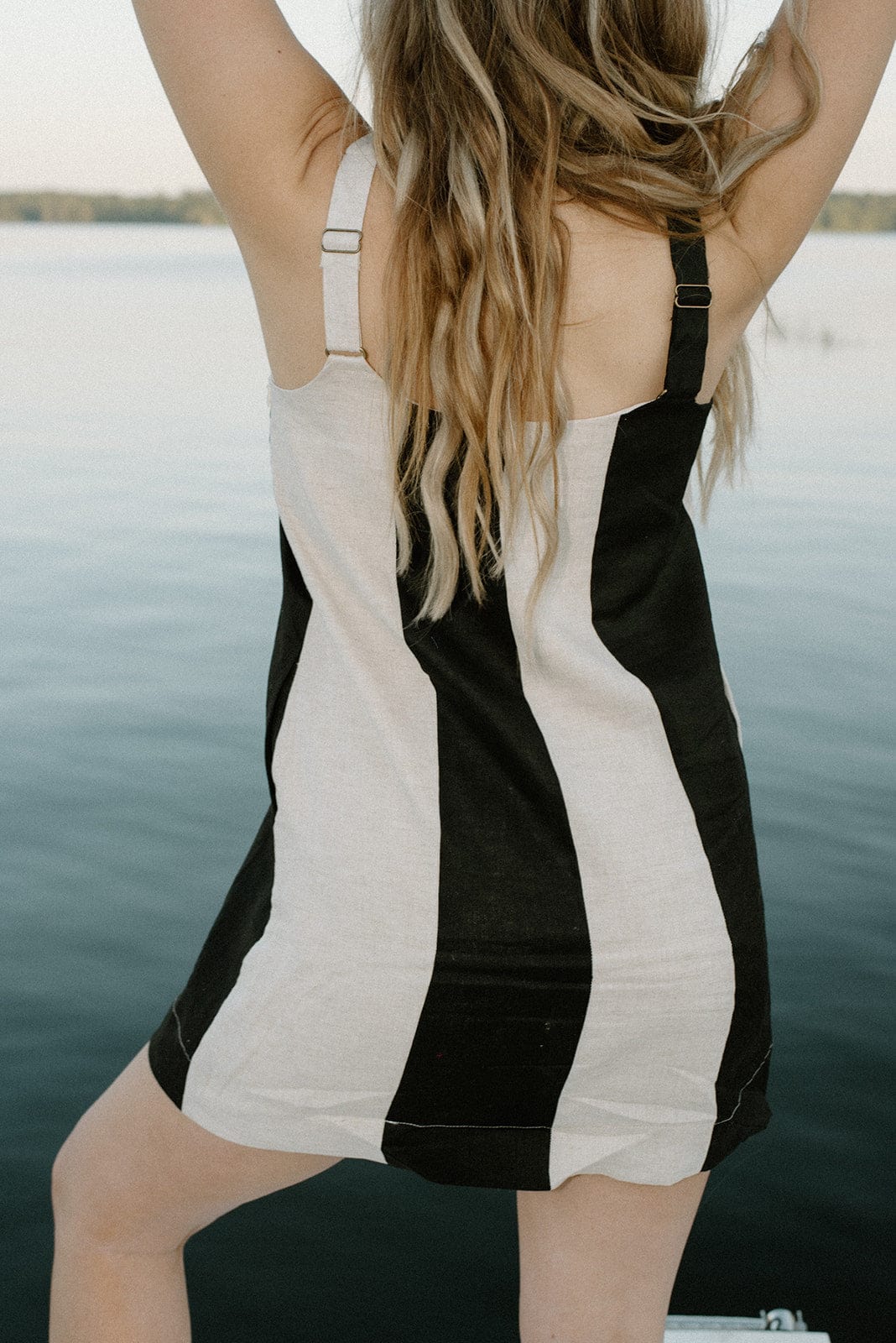 Black & Cream Colorblock Linen Dress - Image 2