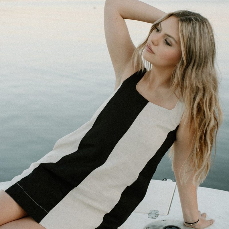 Black & Cream Colorblock Linen Dress