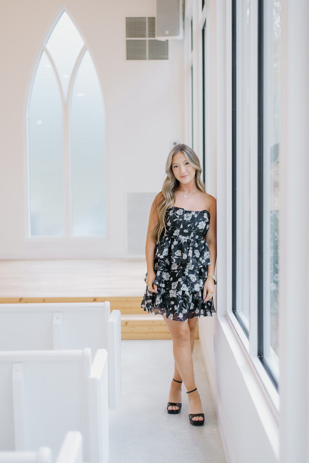 Black Floral Corset Strapless Dress - Image 4