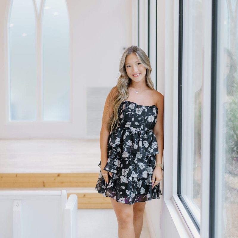 Black Floral Corset Strapless Dress