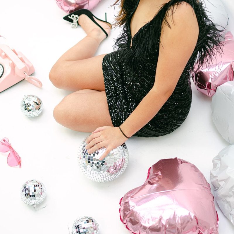 Black Sequin Feather Cocktail Dress