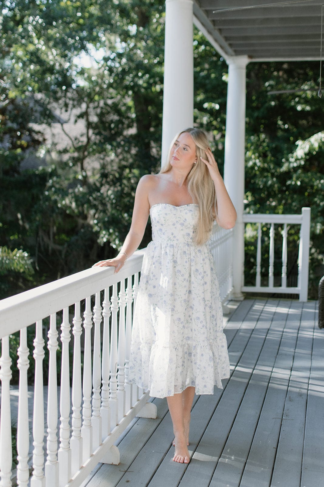 Blue Floral Bustier Midi Dress - Image 4