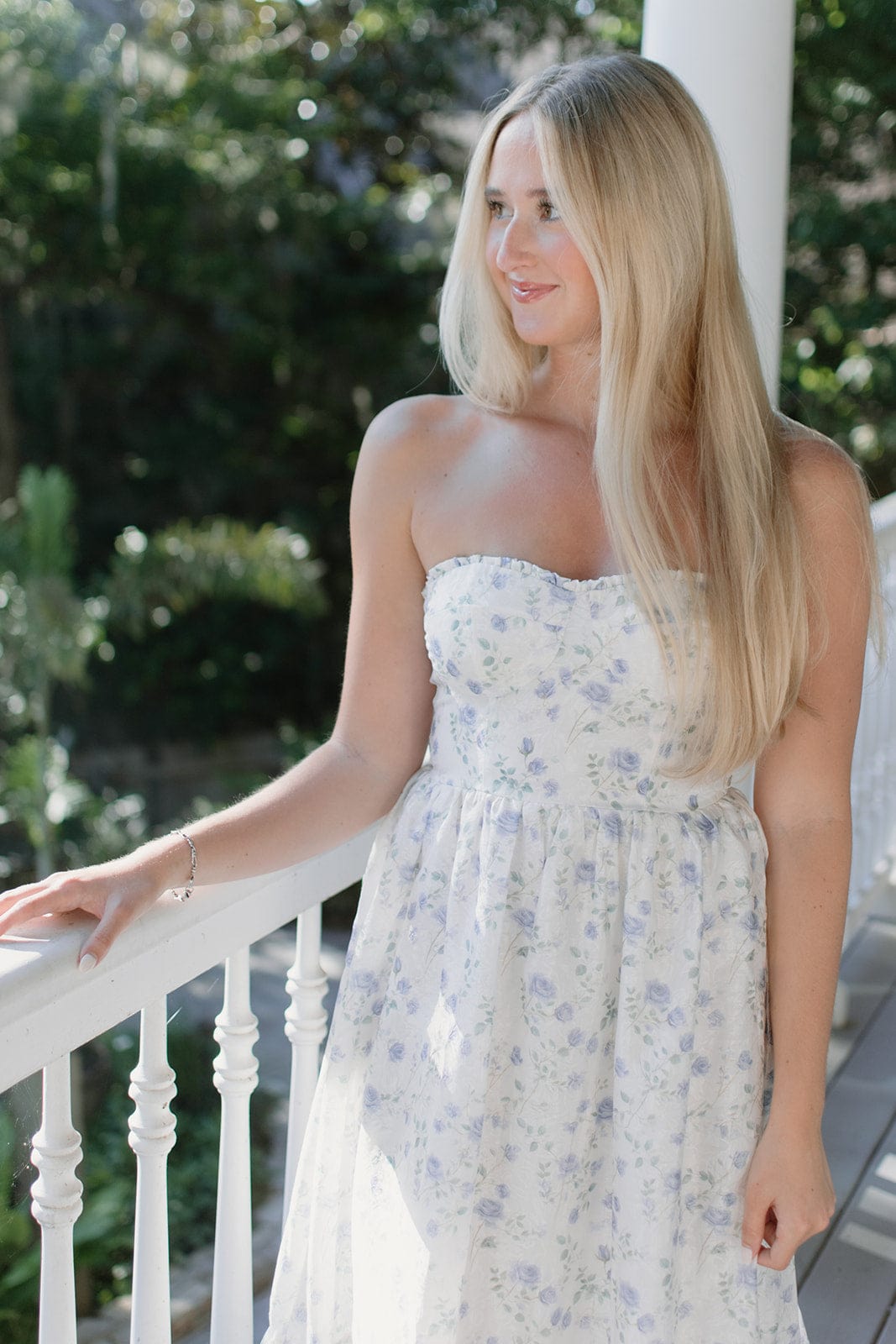 Blue Floral Bustier Midi Dress - Image 5