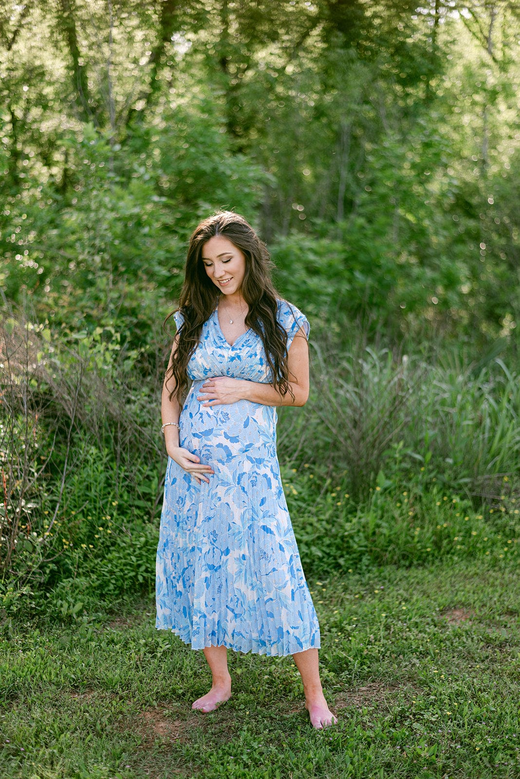 Blue & Gold Pleated Midi Dress - Image 4