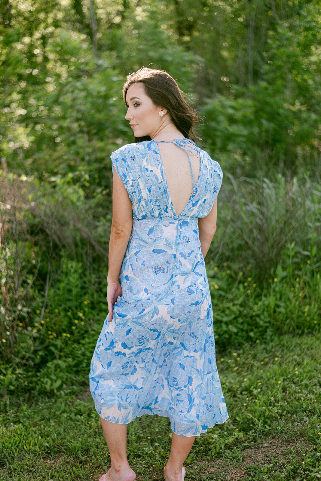 Blue & Gold Pleated Midi Dress - Image 5