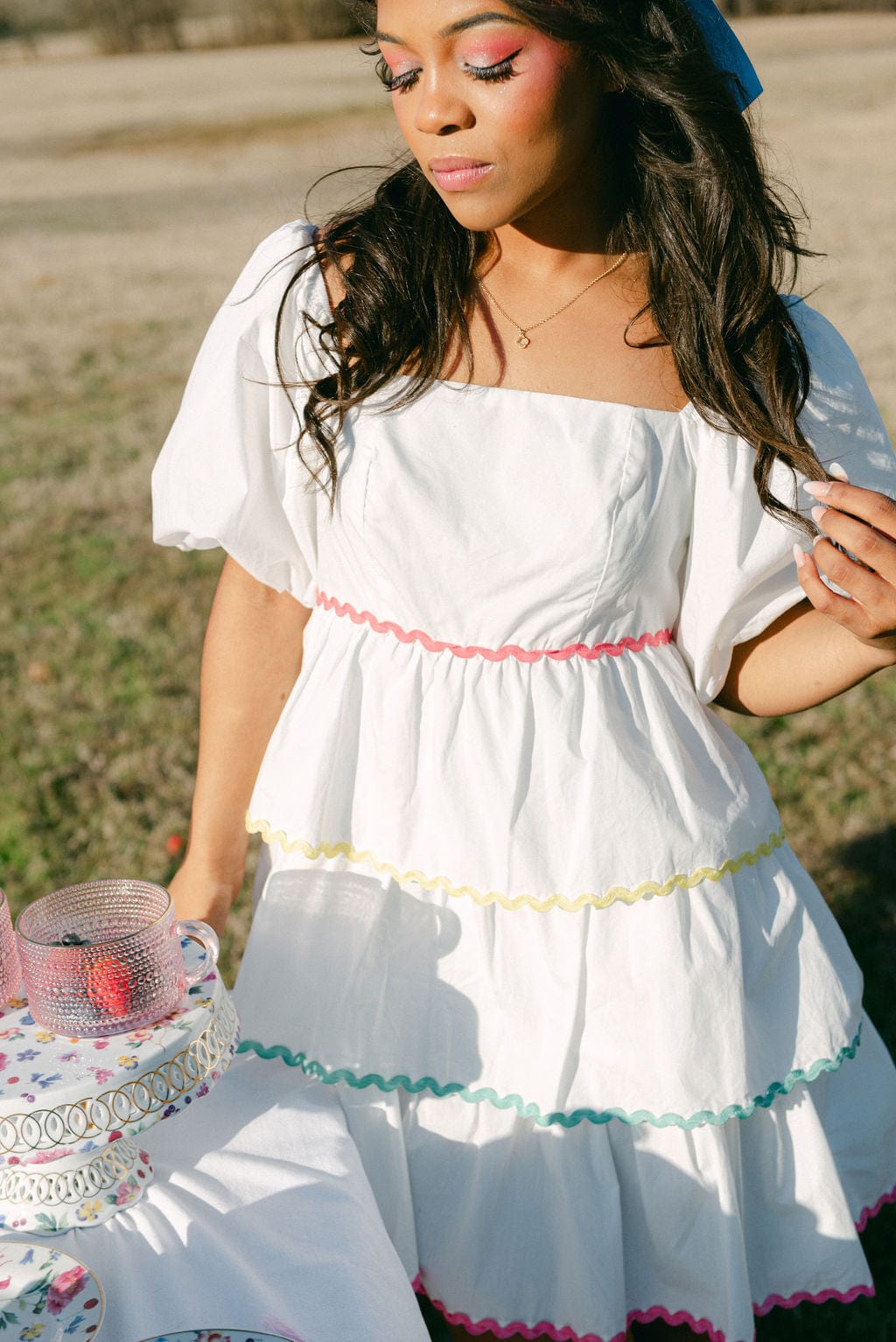 White Poplin Tiered Ruffle Color Dress - Image 3