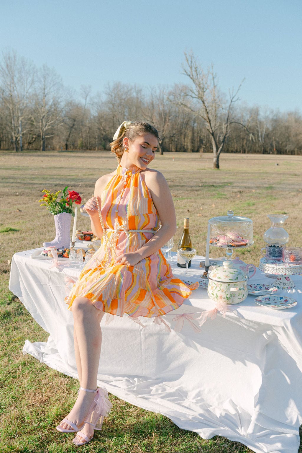 Orange Tie Waist Halter Mini Dress - Image 4