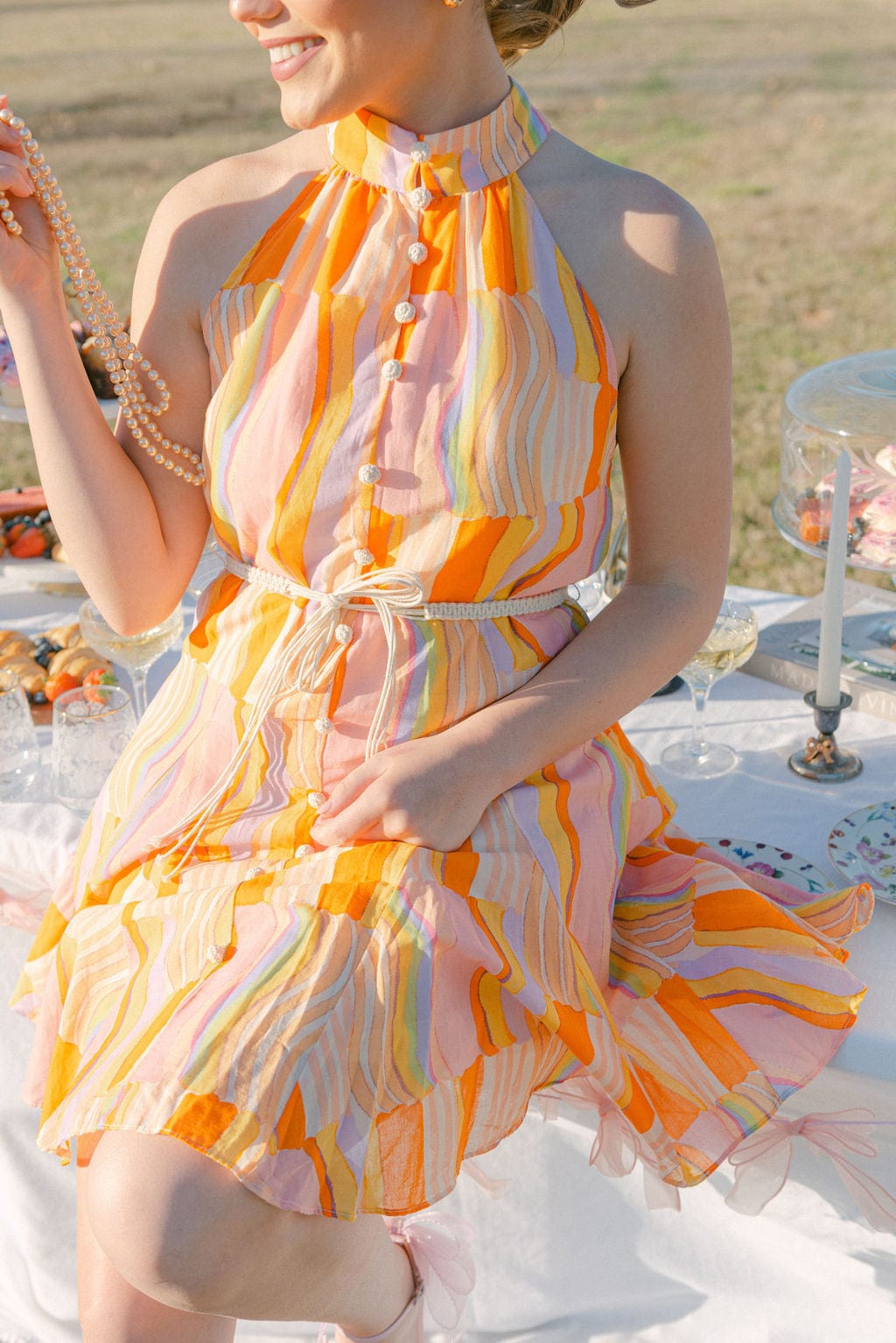 Orange Tie Waist Halter Mini Dress - Image 2