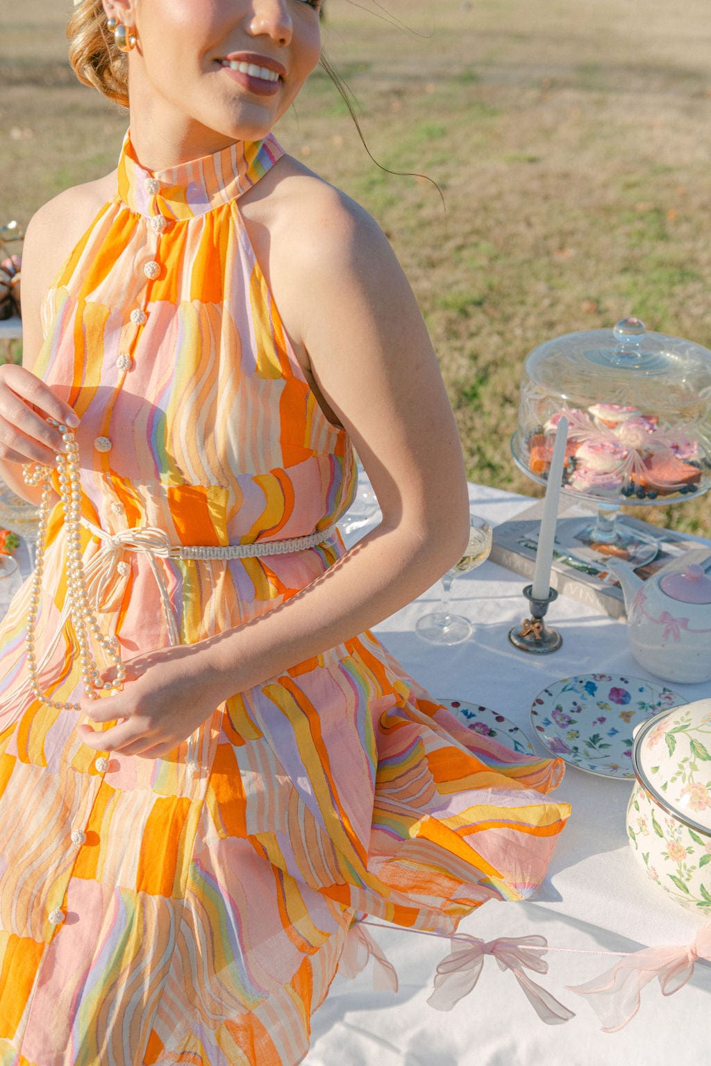 Orange Tie Waist Halter Mini Dress - Image 6