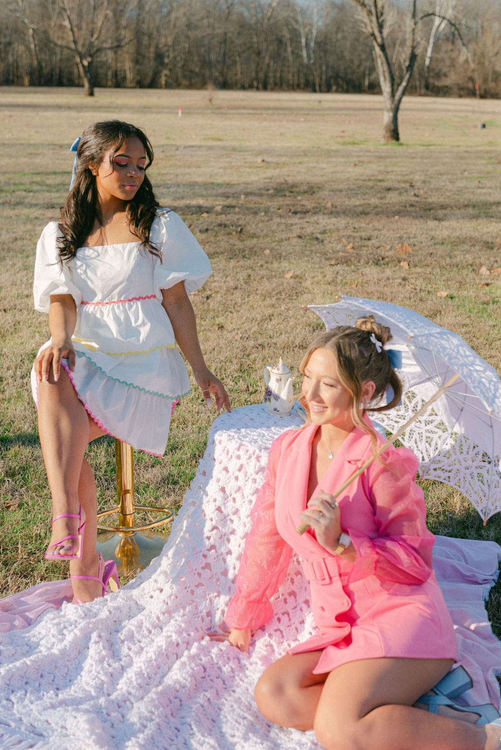 White Poplin Tiered Ruffle Color Dress - Image 5